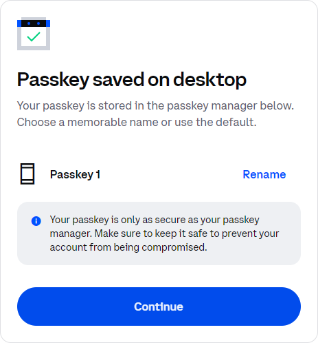 coinbase passkey warning