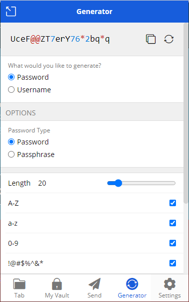 Password Generation options
