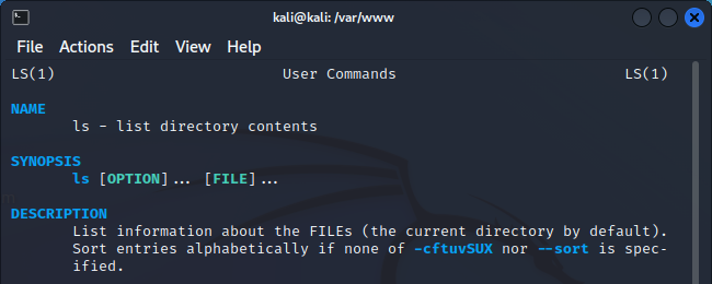 Linux manual entry for ls