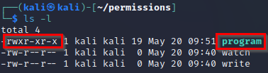 ls -l output after adding execute permissions