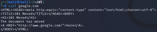 Curl download of google.com
