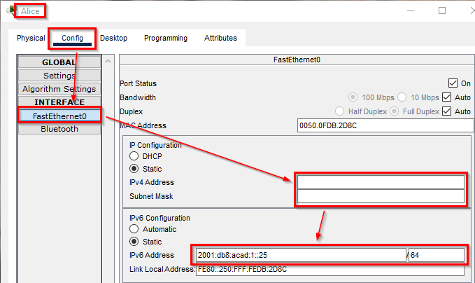 Alice's IPv6 Settings