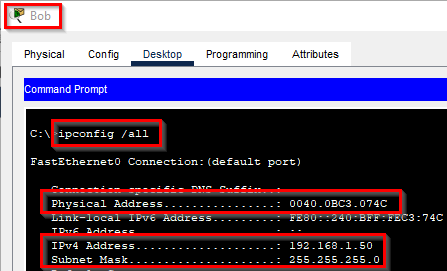 ipconfig /all on Bob