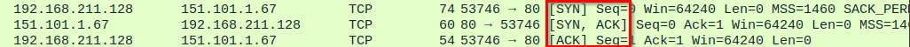 TCP Handshake Captured in Wireshark