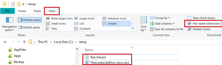 File Extensions Shown