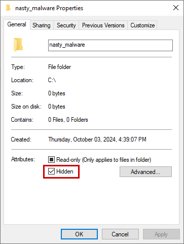 Hidden File Properties