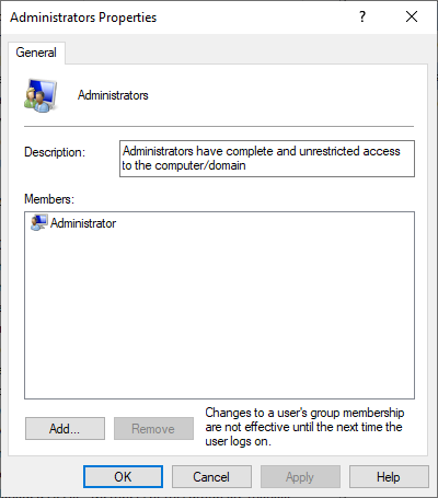 Administrator Group Properties