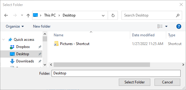 Select the Desktop Folder