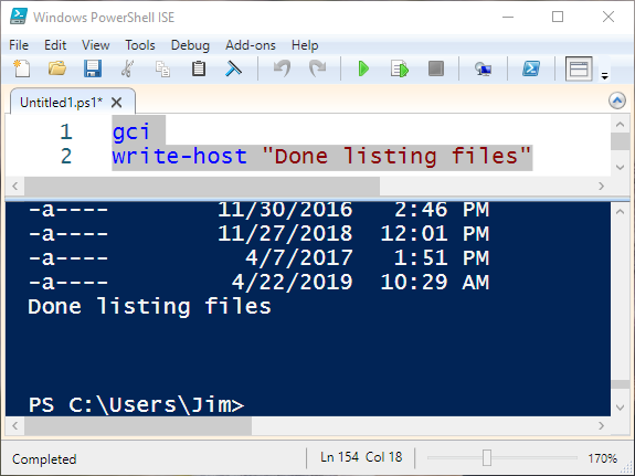 Result of running a simple multiline script
