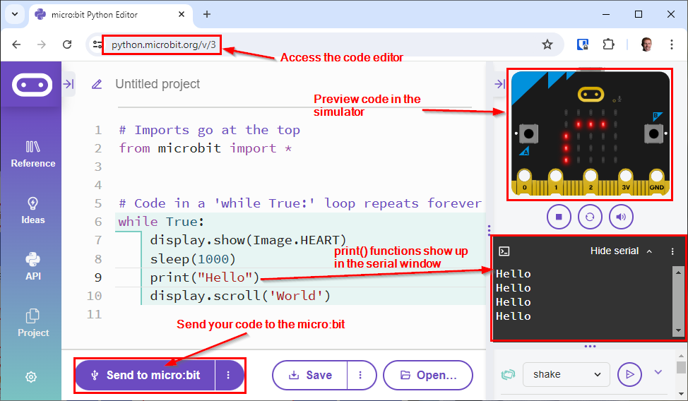 micro:bit code editing
